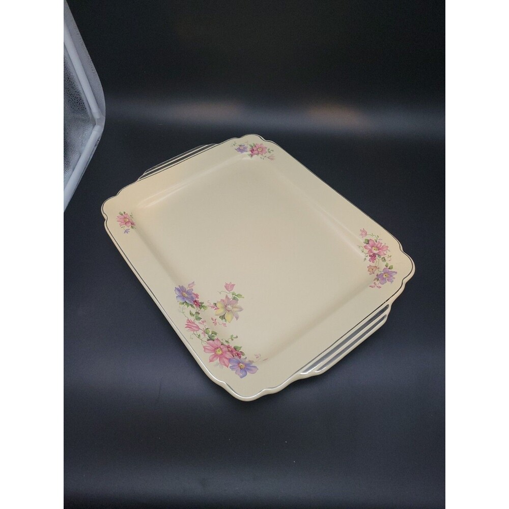 Homer Laughlin Wells Ivory Floral Large Platter Vintage Made In USA Vtg Flowers